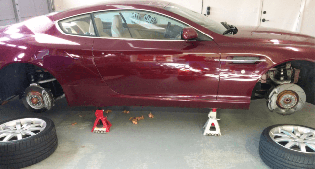 Aston Martin DB9 on Jack Stands