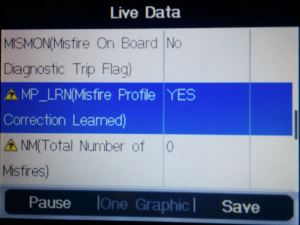 OBDII Reader Showing Misfire Correction Proifile Learned on Aston Martin DB9