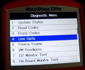 Selecting Live Data on my OBDII Reader